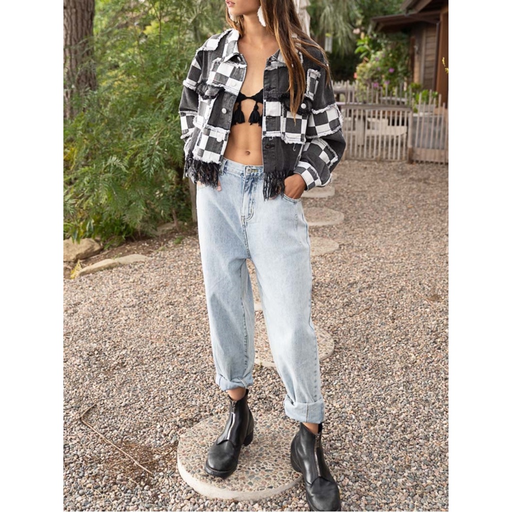 Pol Patchwork Cropped Shacket
